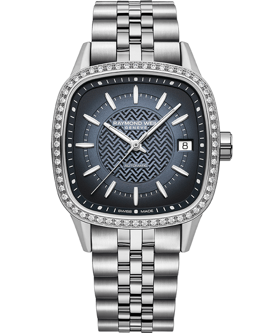 Raymond Weil Freelancer Ladies Automatic 60 Diamonds Blue Dial Bracelet Watch, 34.5 x 34.5mm 2490-STS-50051