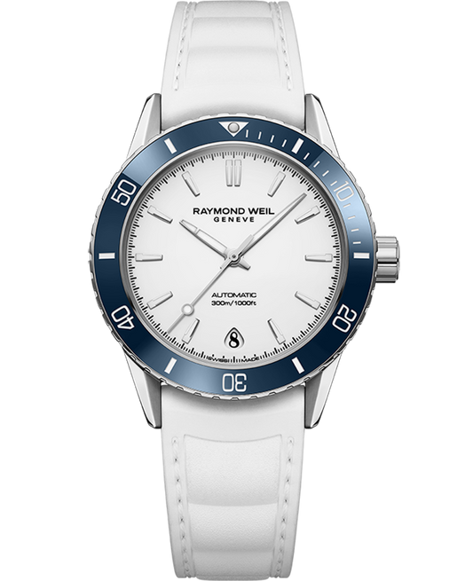 Raymond Weil Freelancer Diver White Rubber Strap Watch, 36mm 2755-S83-30001