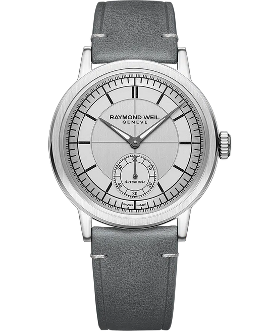 Raymond Weil Millesime Men's Automatic Small Seconds Silver Sector Dial Leather Strap Watch, 39.5mm 2930-STC-65001