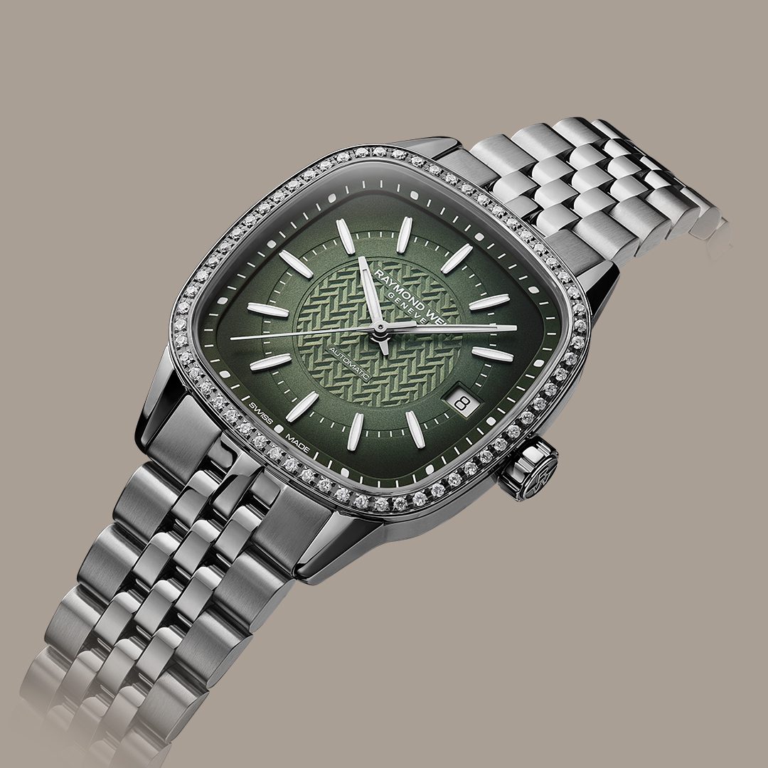 Raymond Weil Freelancer Ladies Automatic 60 Diamonds Green Dial Bracelet Watch, 34.5 x 34.5mm 2490-STS-52051