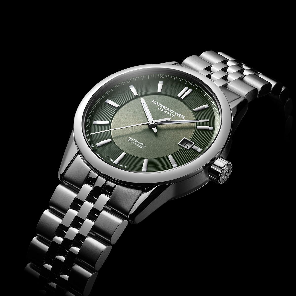 Raymond Weil Freelancer Automatic Olive Green Dial Stainless Steel Bracelet Watch, 38mm 2771-ST-52051