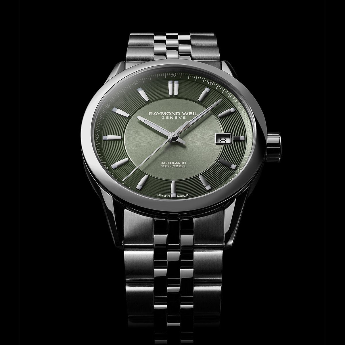 Raymond Weil Freelancer Automatic Olive Green Dial Stainless Steel Bracelet Watch, 38mm 2771-ST-52051