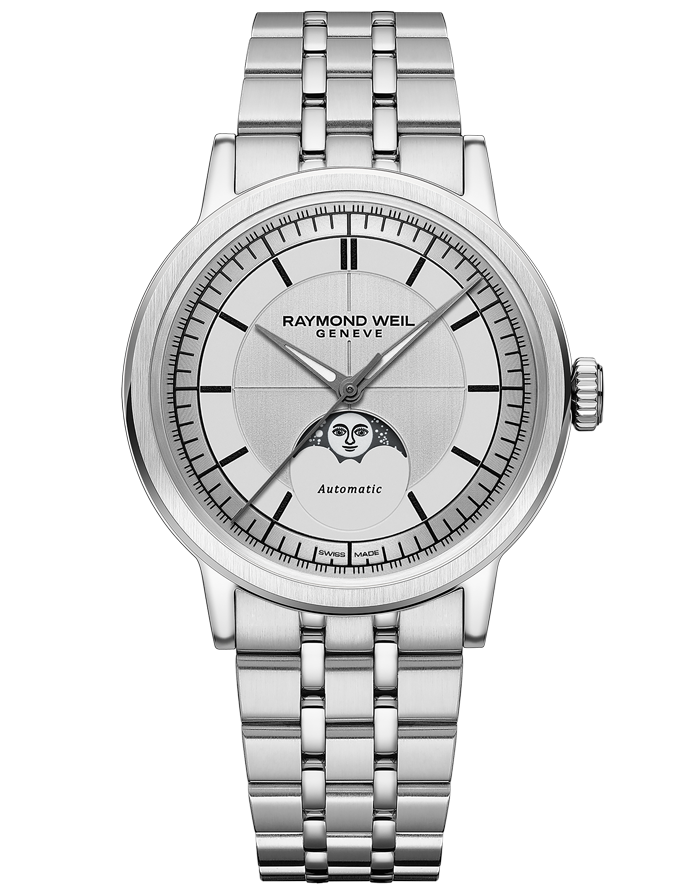 Raymond Weil Millesime Automatic Moon Phase Silver Dial Bracelet Watch, 39.5mm 2945-ST-65001