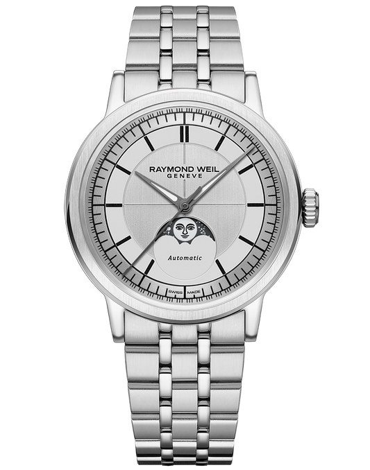 Raymond Weil Millesime Automatic Moon Phase Silver Dial Bracelet Watch, 39.5mm 2945-ST-65001