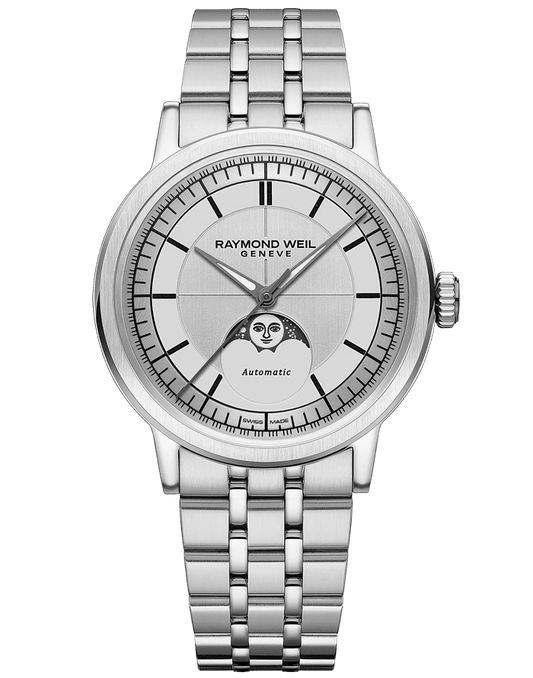 Raymond Weil Millesime Automatic Moon Phase Silver Dial Bracelet Watch, 39.5mm 2945-ST-65001
