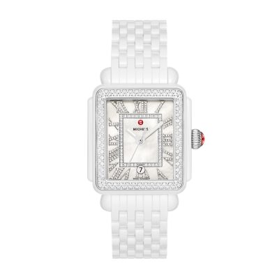 Michele Deco Madison White Ceramic Diamond Watch MWW06T000250