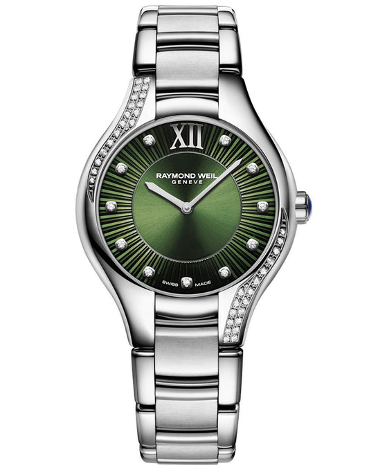 Raymond Weil Noemia Ladies 47 Diamond Quartz Green Dial Bracelet Watch, 32mm 5132-S1S-52181