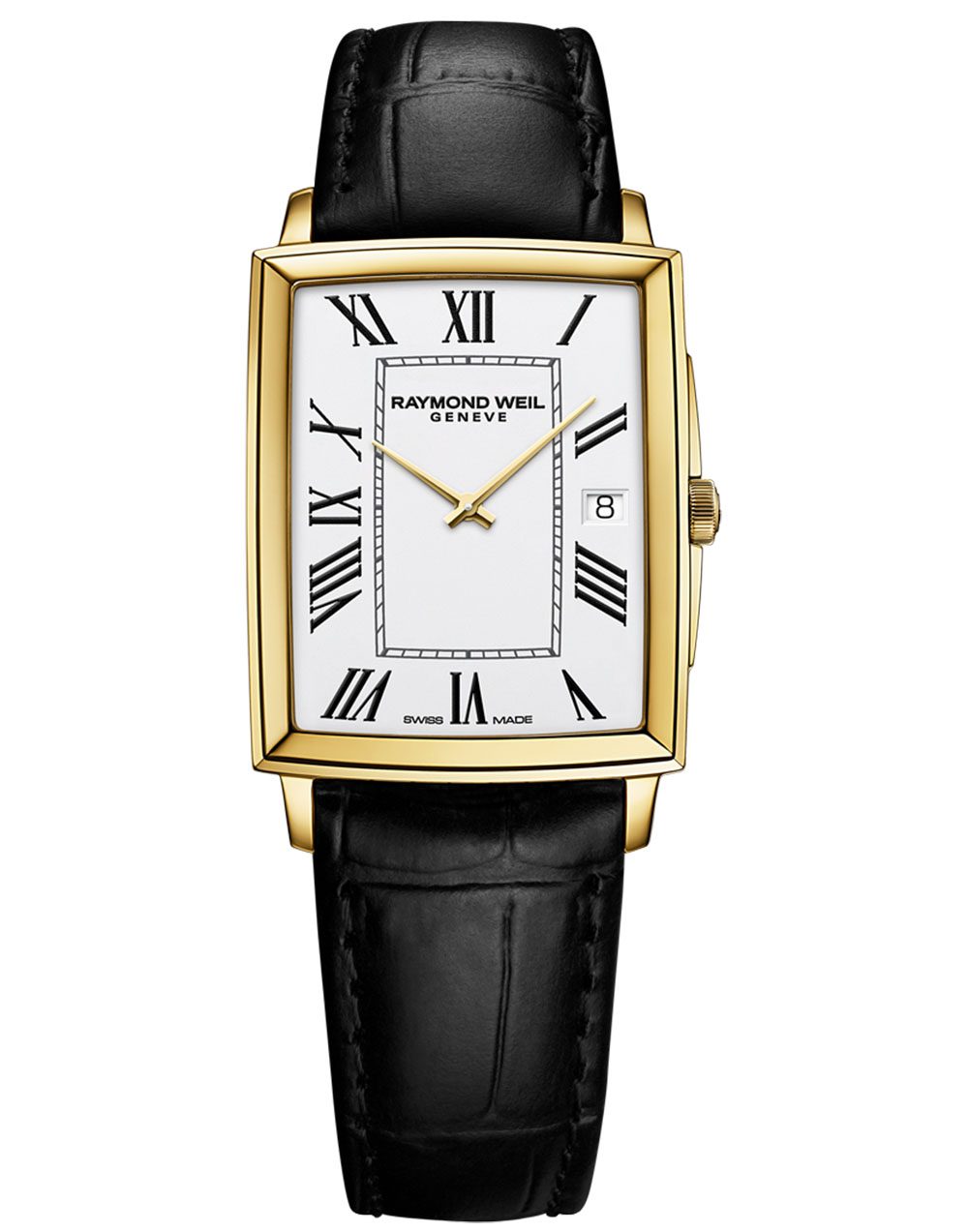 Raymond Weil Toccata Men's Rectangular Gold PVD White Dial Leather Strap Watch, 37 x 29mm 5425-PC-00300