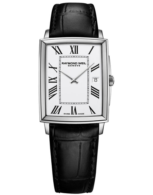 Raymond Weil Toccata Men's Rectangular White Dial Leather Strap Watch, 37 x 29mm 5425-STC-00300