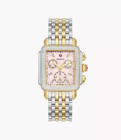 Michele Deco Pink MOP Two-Tone Diamond Women's Watch MWW06A000796