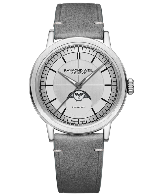 Raymond Weil Millesime Automatic Moon Phase Silver Dial Watch, 39.5mm 2945-STC-65001
