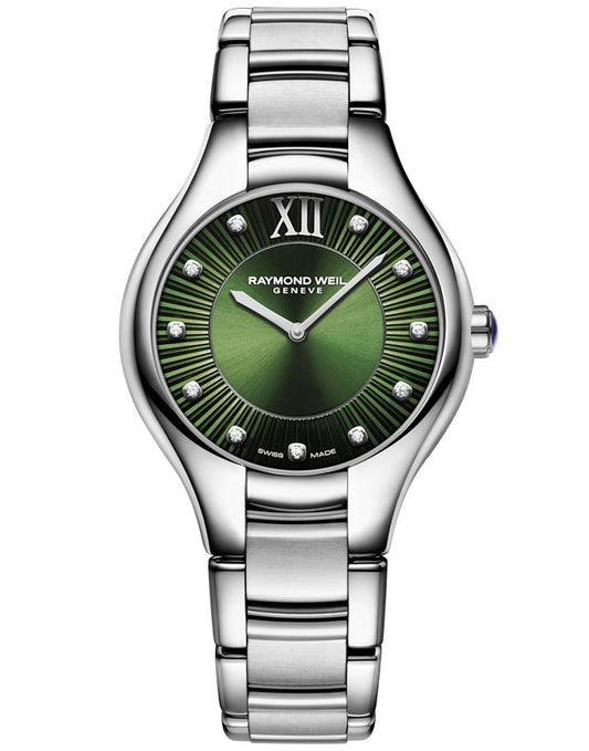 Raymond Weil Noemia Ladies 11 Diamond Quartz Green Dial Bracelet Watch, 32mm 5132-ST-52181