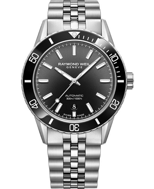 Raymond Weil Freelancer Men's Diver Black Dial Steel Bracelet Watch, 42.5mm 2775-ST1-20051