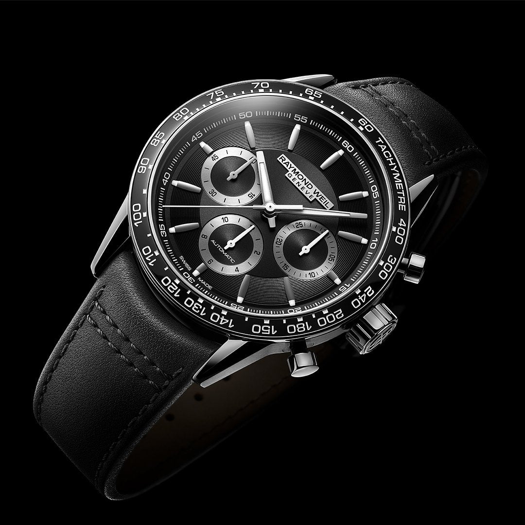 Raymond Weil Freelancer Men's Automatic Chronograph Black Dial Leather Strap Watch, 43.5mm 7741-SC1-20021