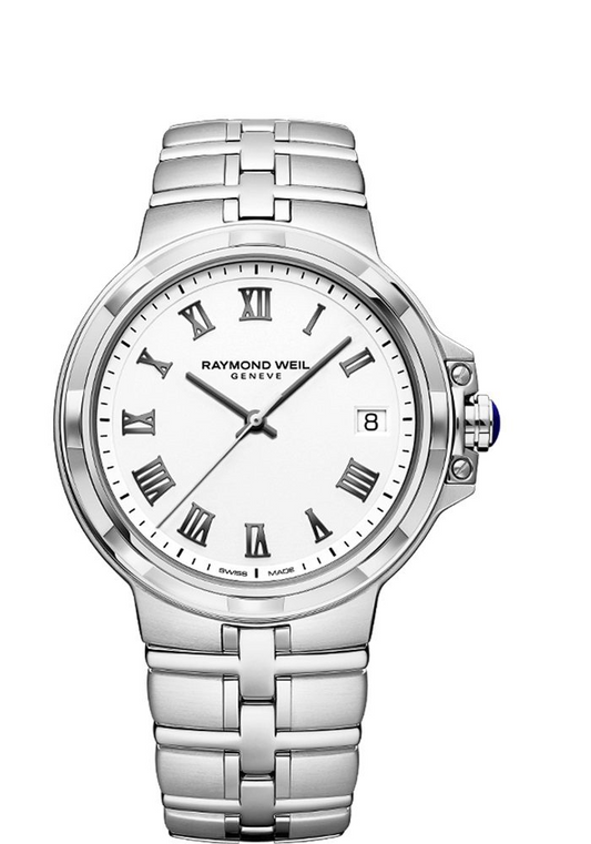 Raymond Weil Mens Parsifal Silver Stainless Steel Quartz White Dial Silver Steel Bracelet Watch 5580-ST-00300