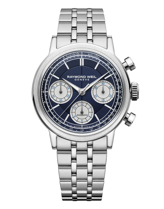 Raymond Weil Millesime Automatic Chronograph Midnight Blue Dial Bracelet Watch, 39.5 mm 7765-ST-50651