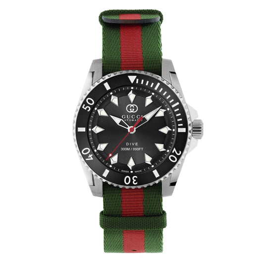 Gucci Dive Black Dial Green and Red Nylon Strap YA136364