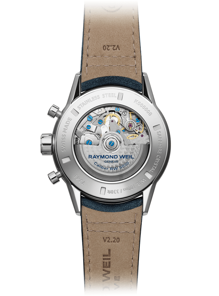 Raymond Weil Freelancer Men's Automatic Chronograph Blue Dial Leather Strap Watch, 43.5mm 7741-SC3-50021