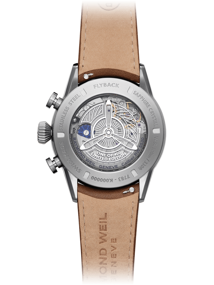 Raymond Weil Freelancer Men's Pilot Flyback Chronograph Green Dial Brown Leather Strap Watch, 42MM 7783-TIC-05520