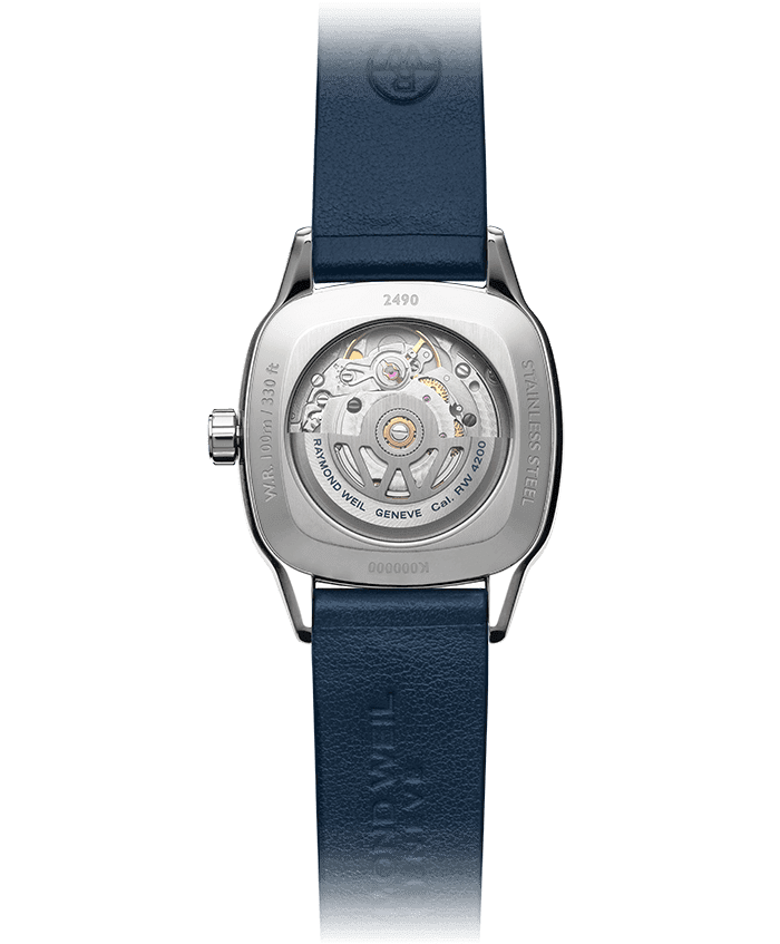 Raymond Weil Freelancer Ladies Automatic 60 Diamonds Blue Dial Leather Strap Watch, 34.5 x 34.5mm 2490-SCS-50051