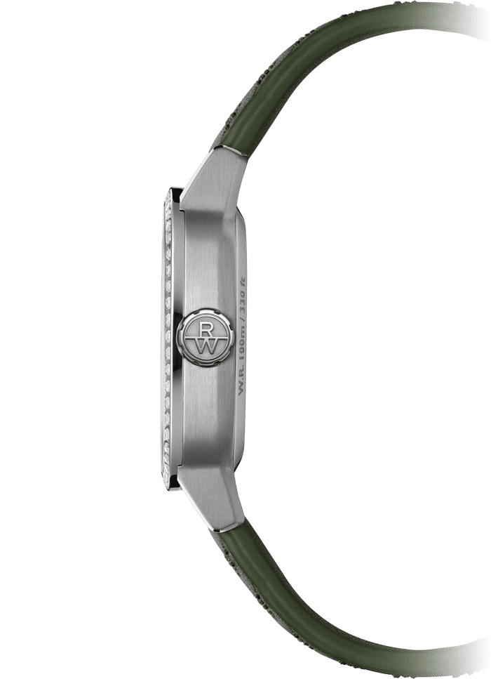 Raymond Weil Freelancer Ladies Automatic 60 Diamonds Green Dial Leather Strap Watch, 34.5 x 34.5mm 2490-SCS-52051