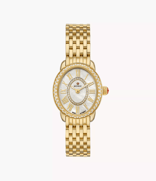 Michele Serein Oval Diamond 18K Gold-Plated Watch MWW21H000003