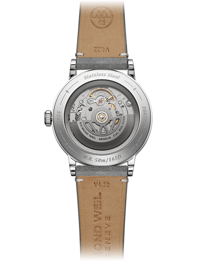 Raymond Weil Millesime Men's Automatic Salmon Sector Dial Grey Leather Strap Watch, 39.5mm 2925-STC-80001