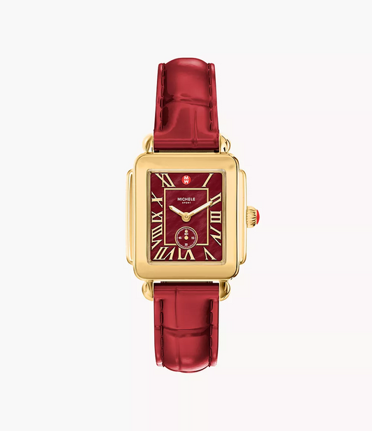 Michele Deco Sport Mid Ruby Red Leather Watch MWW06H000013