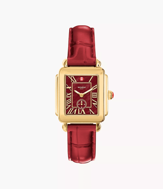Michele Deco Sport Mid Ruby Red Leather Watch MWW06H000013