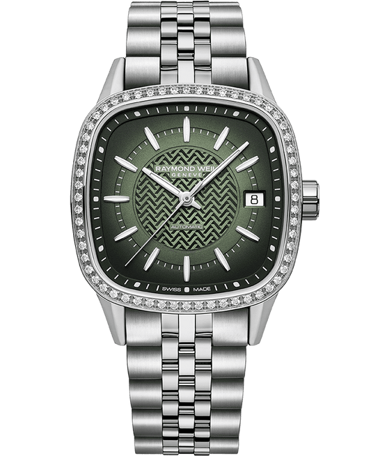 Raymond Weil Freelancer Ladies Automatic 60 Diamonds Green Dial Bracelet Watch, 34.5 x 34.5mm 2490-STS-52051