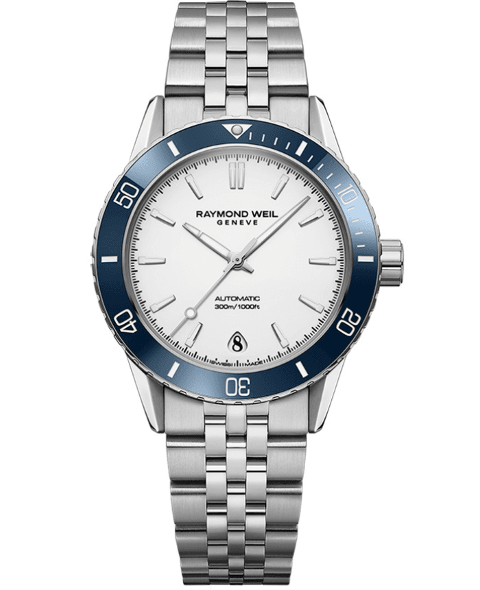 Raymond Weil Freelancer Diver White Dial Bracelet Watch, 36mm 2755-ST3-30001