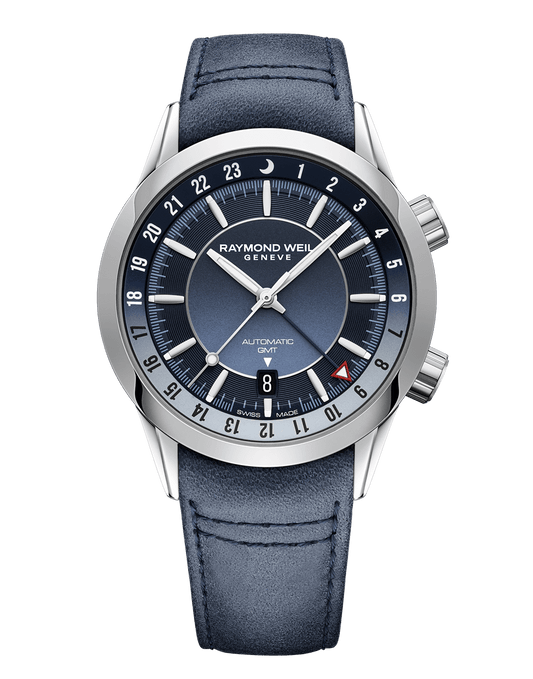 Raymond Weil Freelancer Men's GMT Blue Dial Leather Strap Watch, 41mm 2761-STC-50001
