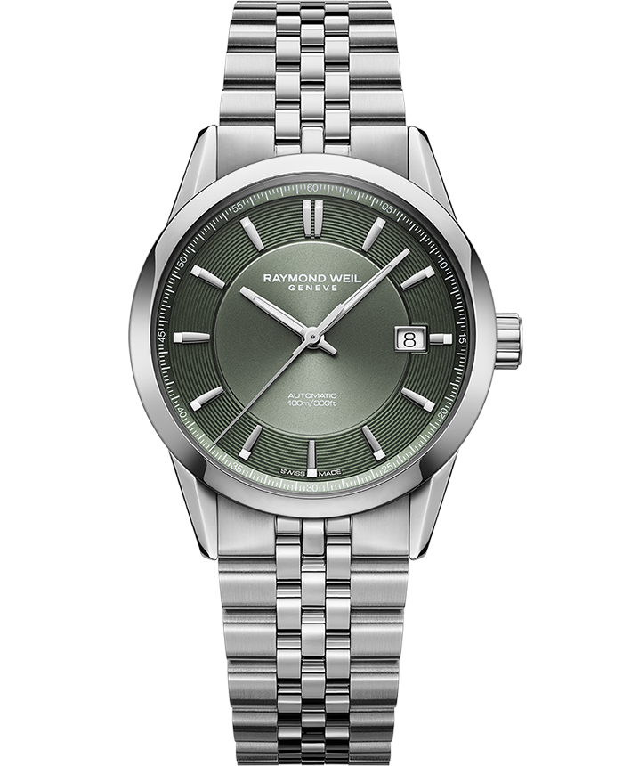 Raymond Weil Freelancer Automatic Olive Green Dial Stainless Steel Bracelet Watch, 38mm 2771-ST-52051