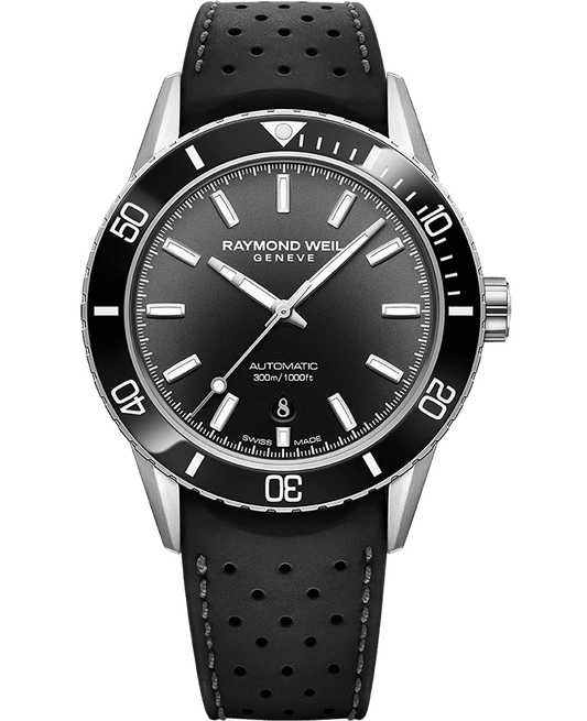 Raymond Weil Freelancer Men's Diver Black Dial Rubber Strap Watch, 42.5mm 2775-SR1-20051
