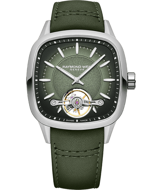 Raymond Weil Freelancer Men's Calibre RW1212 Automatic Green Dial Green Leather Strap Watch, 40 x 40mm 2790-STC-52051