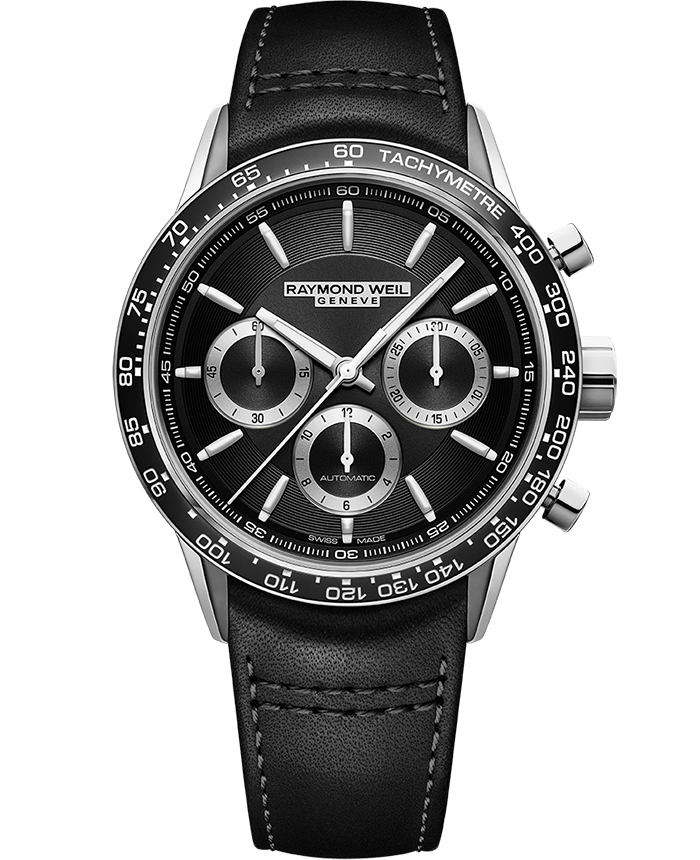 Raymond Weil Freelancer Men's Automatic Chronograph Black Dial Leather Strap Watch, 43.5mm 7741-SC1-20021