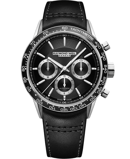 Raymond Weil Freelancer Men's Automatic Chronograph Black Dial Leather Strap Watch, 43.5mm 7741-SC1-20021