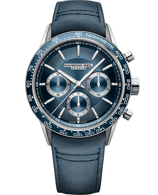 Raymond Weil Freelancer Men's Automatic Chronograph Blue Dial Leather Strap Watch, 43.5mm 7741-SC3-50021