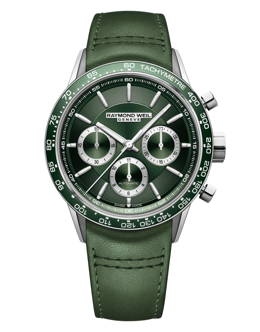 Raymond Weil Freelancer Men's Automatic Chronograph Green Dial Leather Strap Watch, 43.5mm 7741-SC7-52021