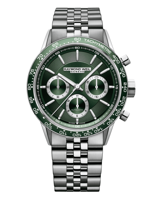 Raymond Weil Freelancer Men's Automatic Chronograph Green Dial Bracelet Watch, 43.5mm 7741-ST7-52021