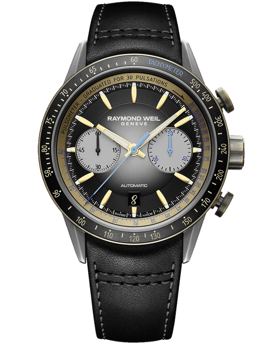 Raymond Weil Freelancer Men's Automatic Chronograph Bi-compax Bronze and Titanium Leather Watch, 43.5MM 7780-TB3-20423