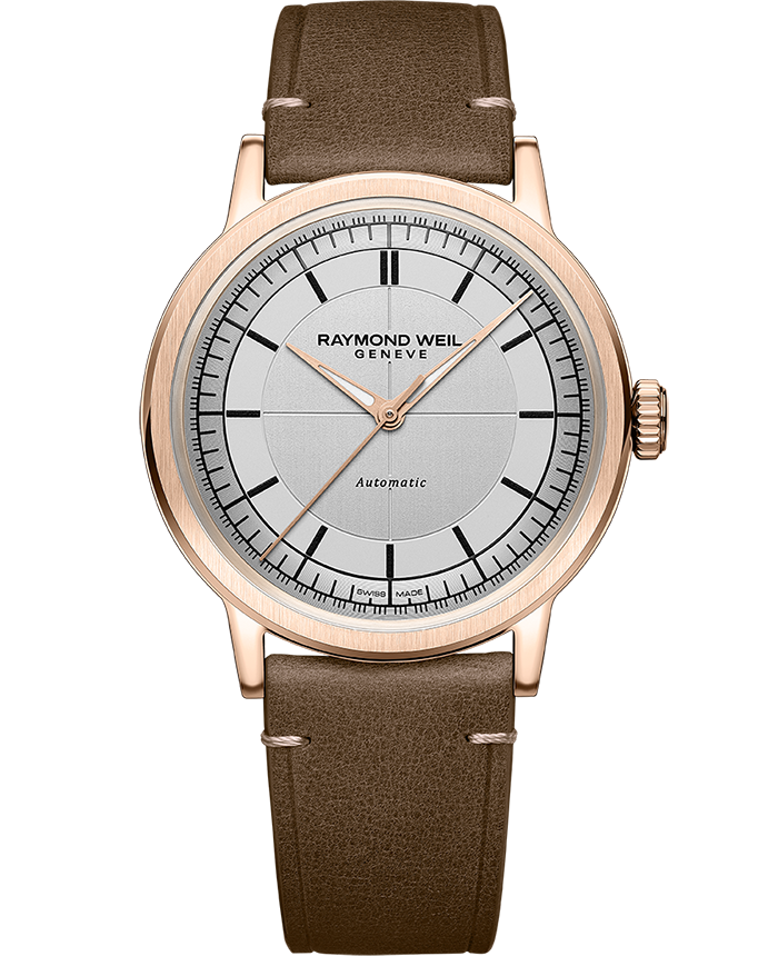 Raymond Weil Millesime Men's Automatic Silver Sector Dial Brown Leather Strap Watch, 39.5mm 2925-PC5-65001