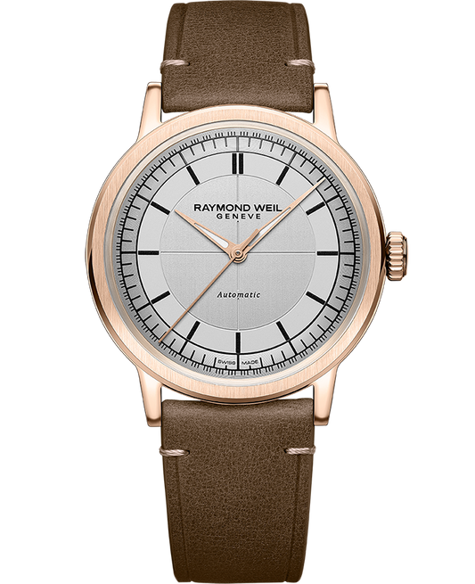 Raymond Weil Millesime Men's Automatic Silver Sector Dial Brown Leather Strap Watch, 39.5mm 2925-PC5-65001