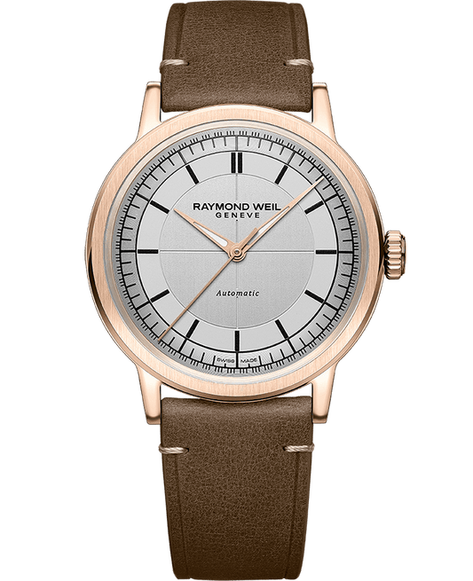 Raymond Weil Millesime Men's Automatic Silver Sector Dial Brown Leather Strap Watch, 39.5mm 2925-PC5-65001