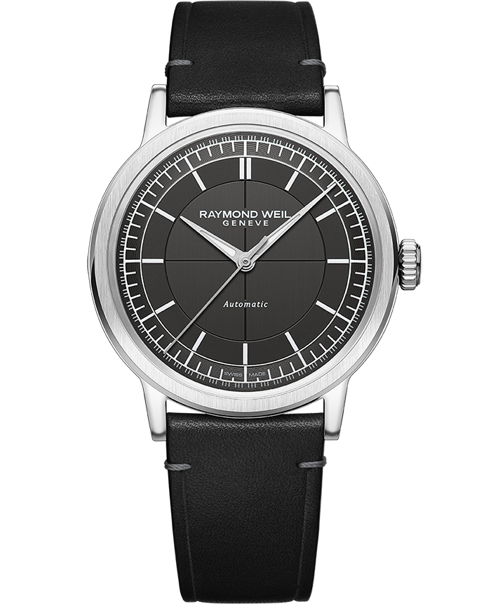 Raymond Weil Millesime Men's Automatic Grey Sector Dial Black Leather Strap Watch, 39.5mm 2925-STC-60001