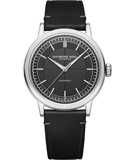 Raymond Weil Millesime Men's Automatic Grey Sector Dial Black Leather Strap Watch, 39.5mm 2925-STC-60001