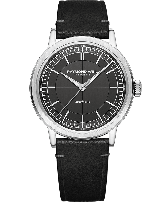 Raymond Weil Millesime Men's Automatic Grey Sector Dial Black Leather Strap Watch, 39.5mm 2925-STC-60001