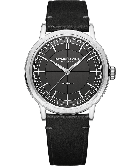 Raymond Weil Millesime Men's Automatic Grey Sector Dial Black Leather Strap Watch, 39.5mm 2925-STC-60001