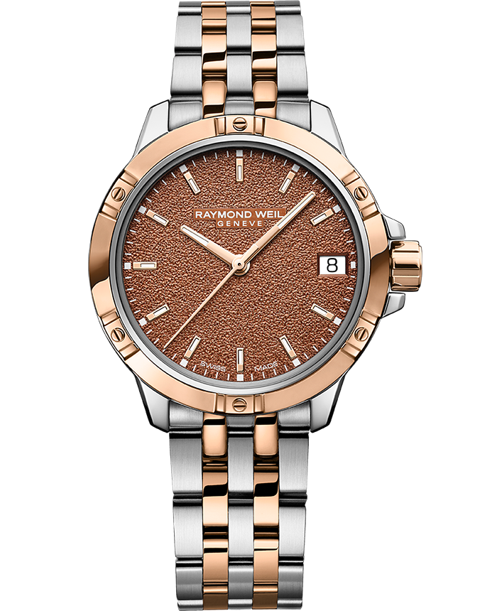 Raymond Weil Tango Ladies Quartz Terra Cotta Frosted Dial Two-Tone Bracelet Watch, 30mm 5960-SP5-70061