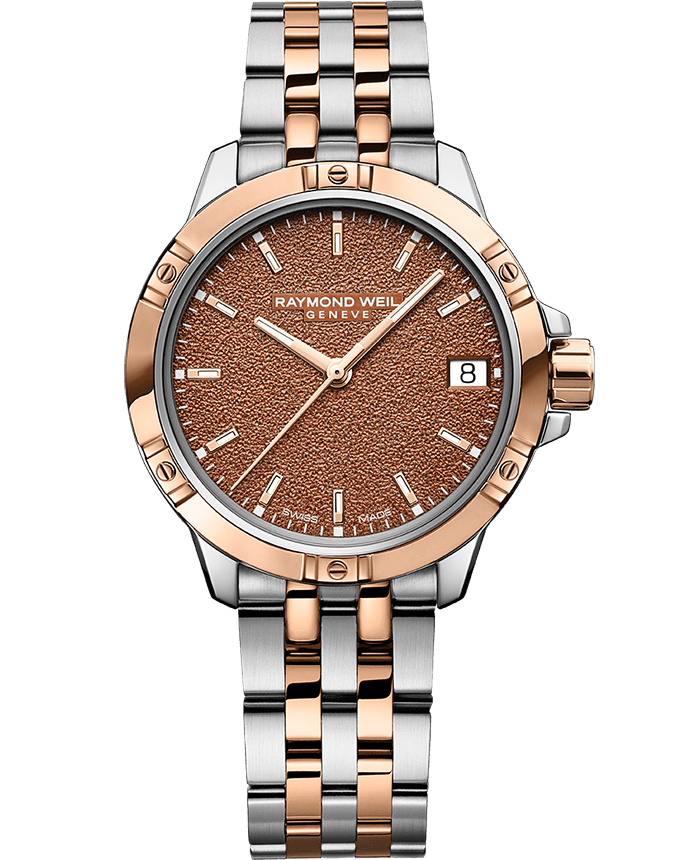 Raymond Weil Tango Ladies Quartz Terra Cotta Frosted Dial Two-Tone Bracelet Watch, 30mm 5960-SP5-70061